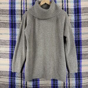 LL Bean Sweater Womens XL Brown Cowl Neck Boucle Knit Pullover Soft Cozy